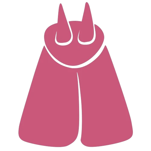 Eenvoudige roze vectorillustratie van een mot van bovenaf gezien, met twee puntige antennes en brede vleugels op een effen witte achtergrond.