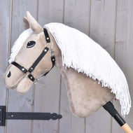 The Hobby Horse LarDen Hobby Horse Blondie with Black Halter features a beige face, white mane, and wooden stick—perfect for any family horse enthusiast.