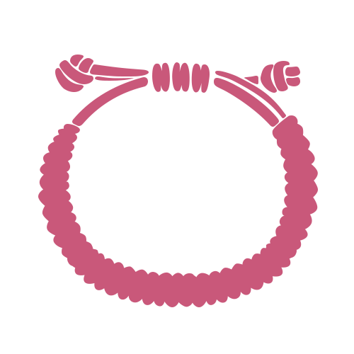 A stylized illustration of a rope tied in a circular shape with knots at both ends, resembling a bracelet, on a light background.