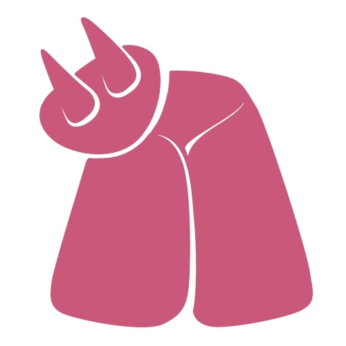 A simple pink graphic illustration of an udder with two visible teats, representing a stylized depiction of a cows udder, set against a white background.