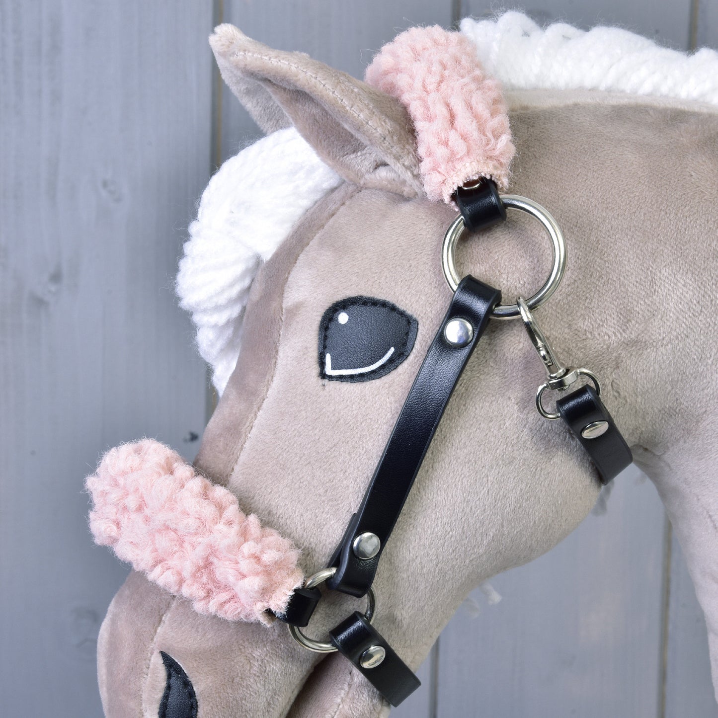 Zwart halster met oudroze bont - kunstleer