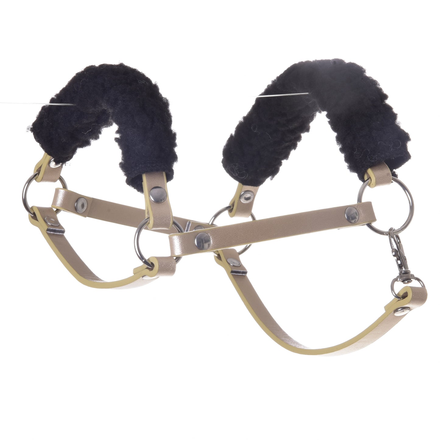 Gouden halster met zwarte vacht - kunstleer (maat M)