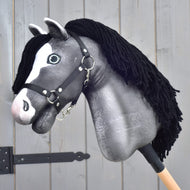 Hobby Horse Clover by LarDen, grey plush Hobby Horse with black yarn mane and black halter