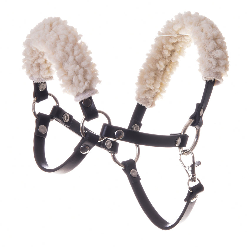 Black halter with fur - leatherette