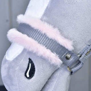 Halster grijs met roze bont