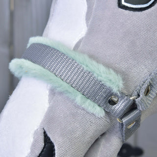 Halster grijs met mint bont