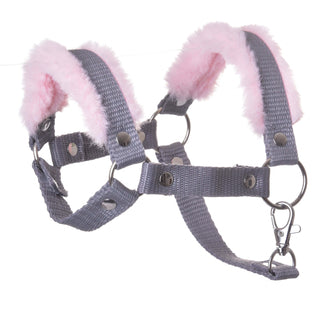 Halster grijs met roze bont