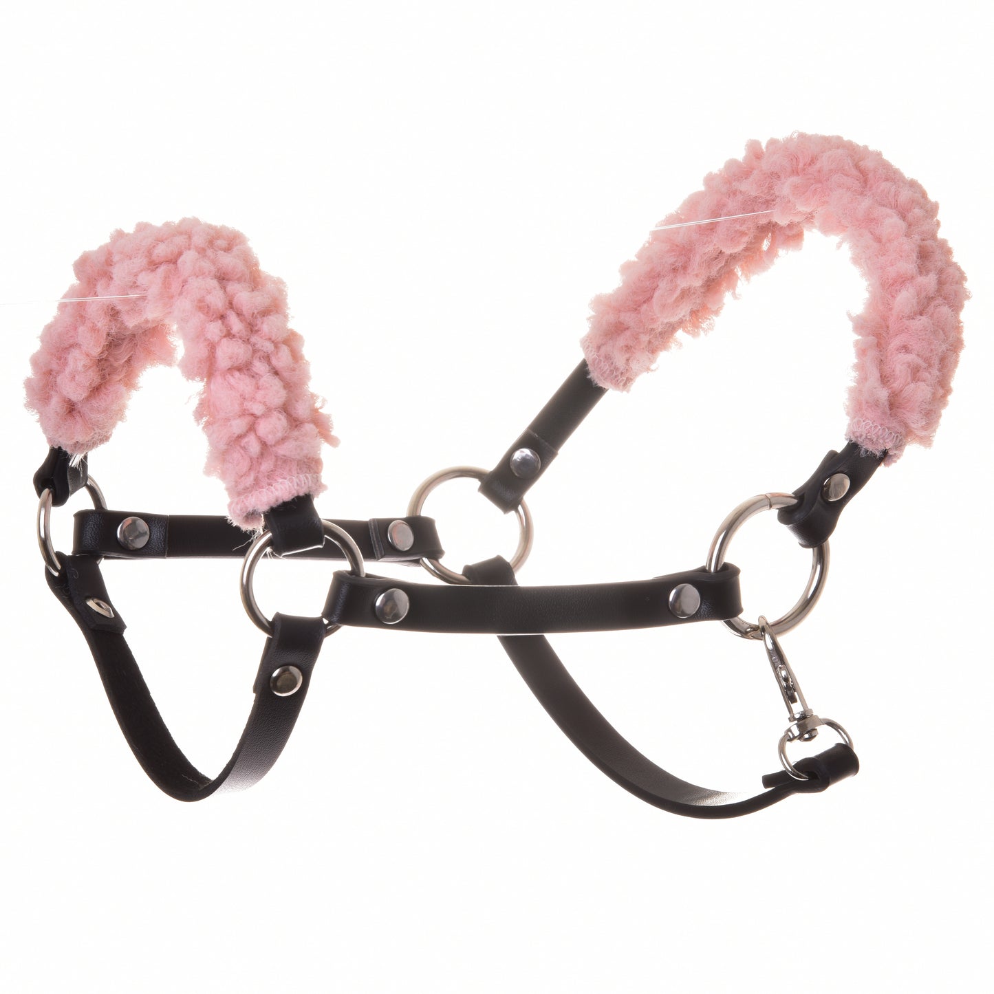 Black halter with old rose fur - leatherette
