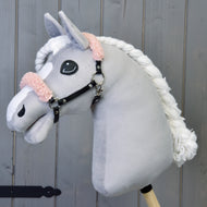 Zwart halster met oudroze bont - kunstleer