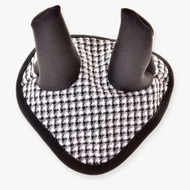 The Hobby Horse LarDen Ear Bonnet English Black Plaid features a black and white plaid pattern with two upright extensions and a rounded triangular base, providing stylish insect protection for your horse.