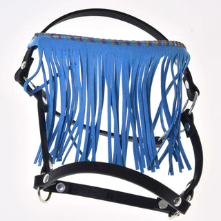 Halster zwart met blauwe franjes