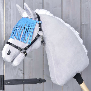 Halster zwart met blauwe franjes