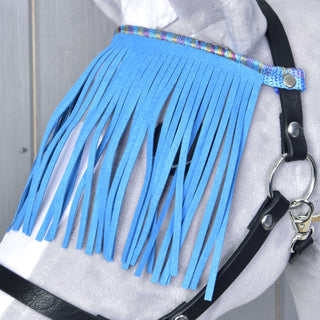 Halster zwart met blauwe franjes