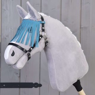 Halster zwart met turquoise franjes