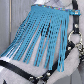 Halster zwart met turquoise franjes
