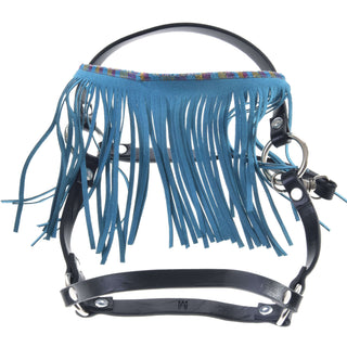 Halster zwart met turquoise franjes