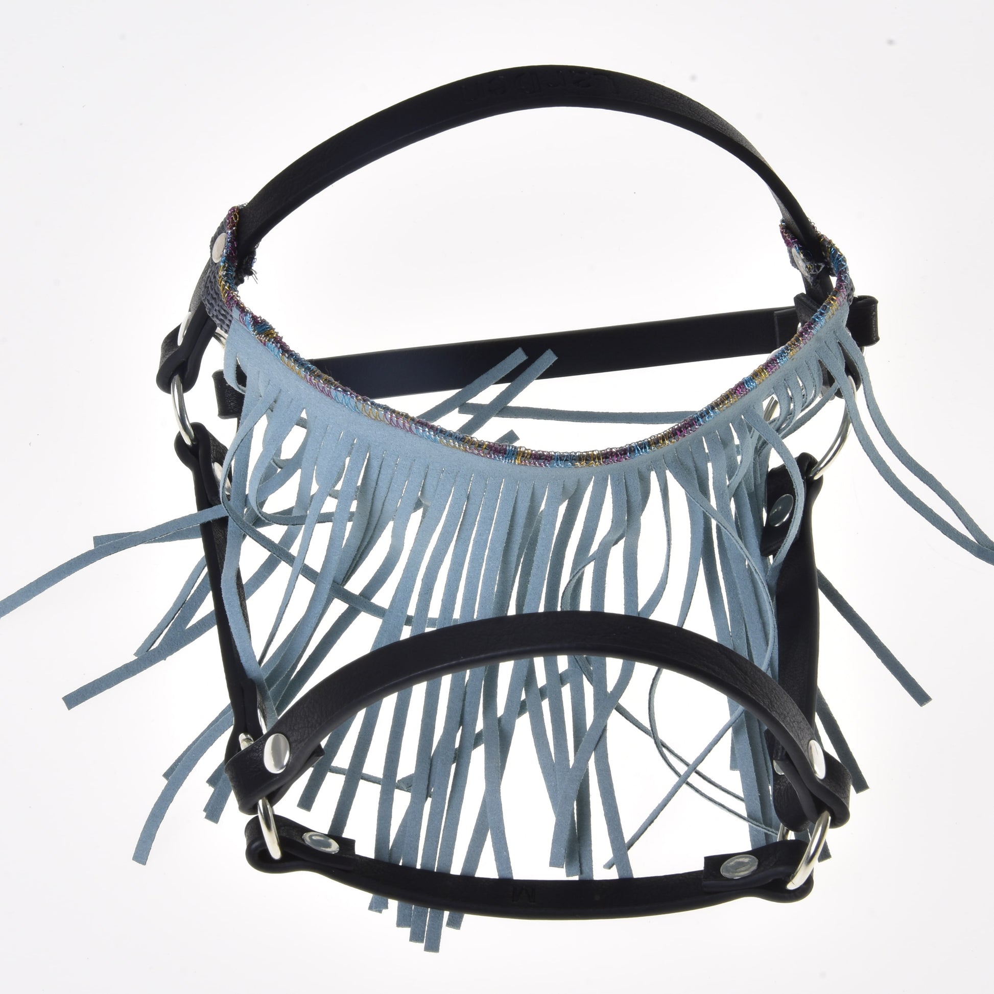 Halster zwart met franjes turquoise licht