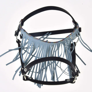 Halster zwart met franjes turquoise licht