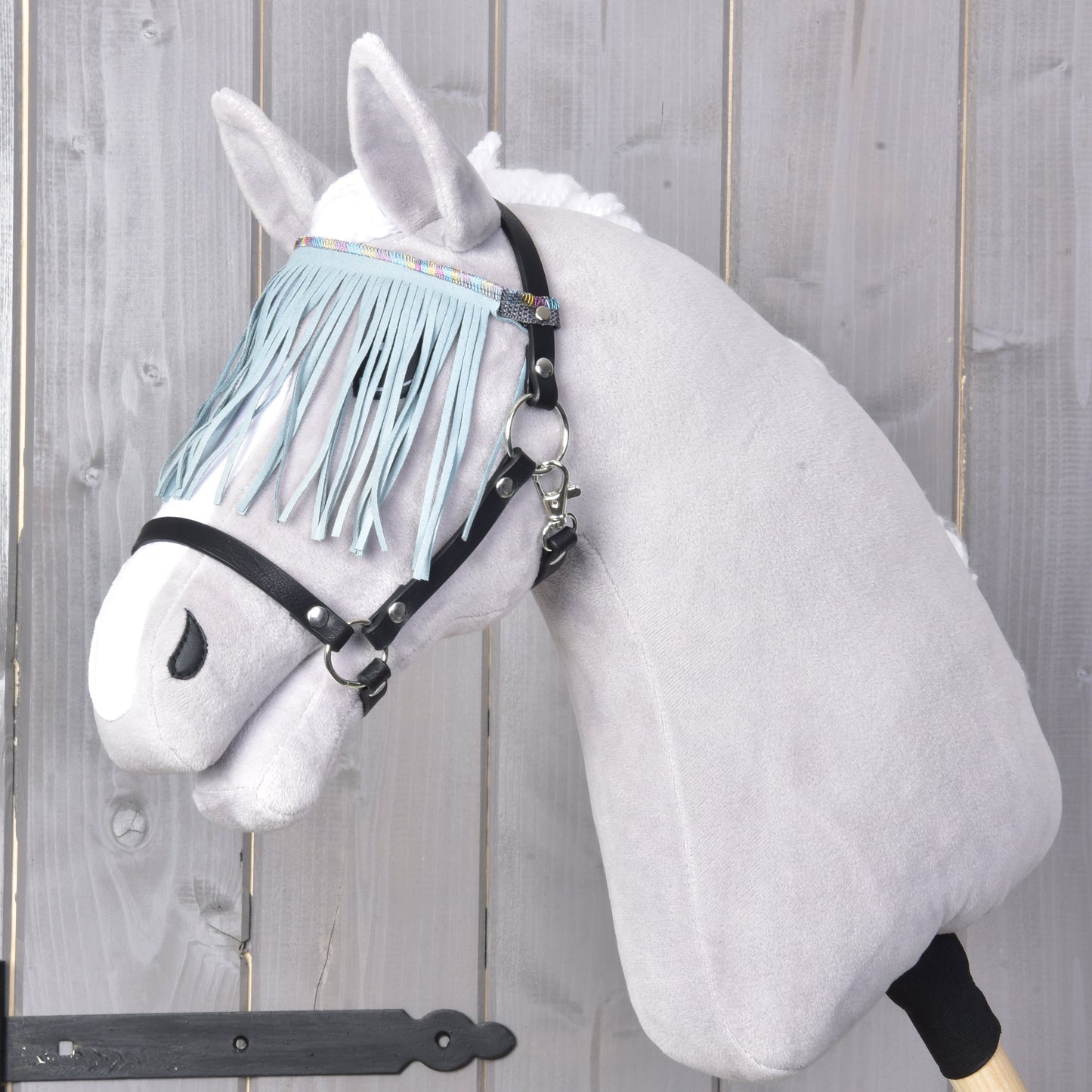 Halster zwart met franjes turquoise licht