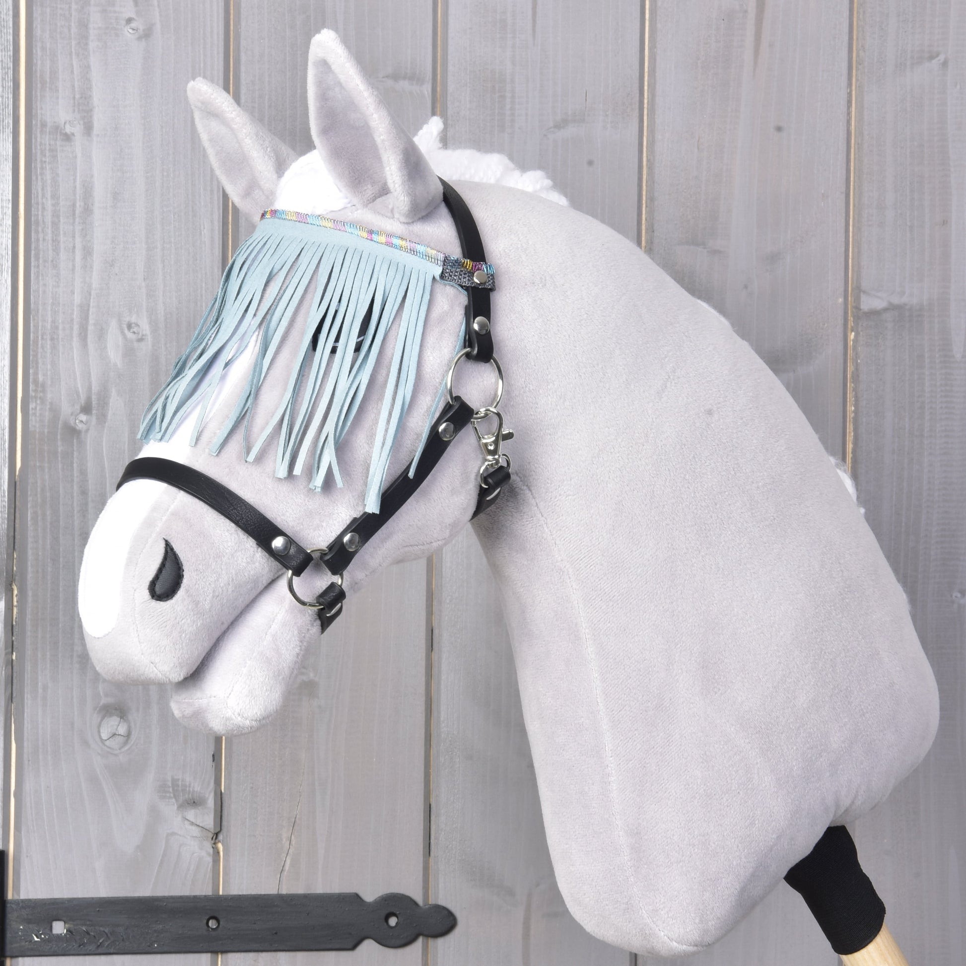 Halster zwart met franjes turquoise licht