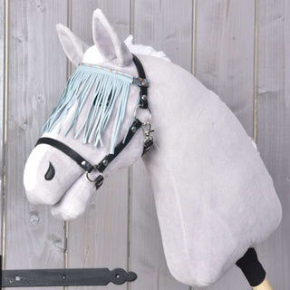 Halster zwart met franjes turquoise licht