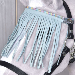 Halster zwart met franjes turquoise licht