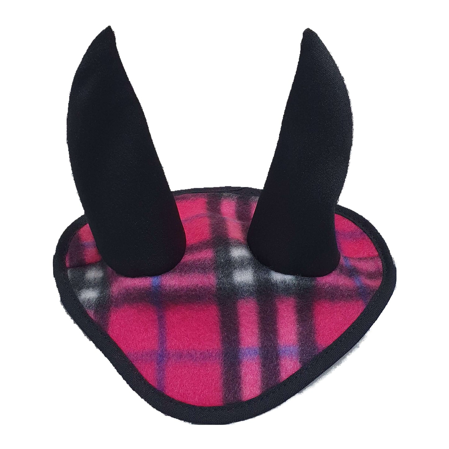 Oornetje geruit roze (fleece) (maat M) van Hobby Horse LarDen met een geruite roze stoffen basis en hoge rechtopstaande zwarte oren voor een speelse accessoirelook