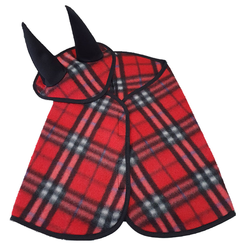 Set checkered red fleece (Ear bonnet + blanket) (size M)