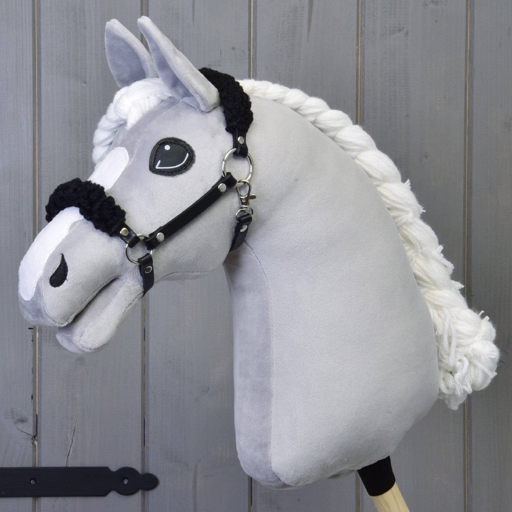 Zwart halster met zwart bont - kunstleer