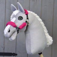 Zwart halster met compleet roze bont - kunstleer