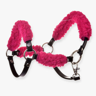 Zwart halster met compleet roze bont - kunstleer