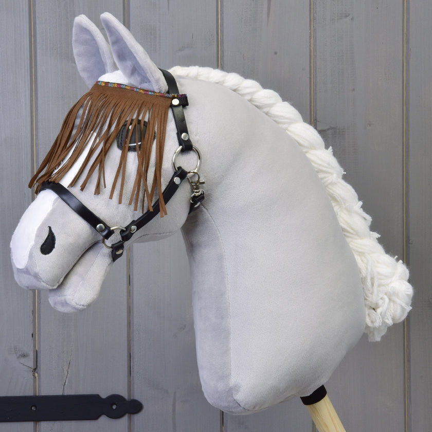 Halster zwart met bruine franjes